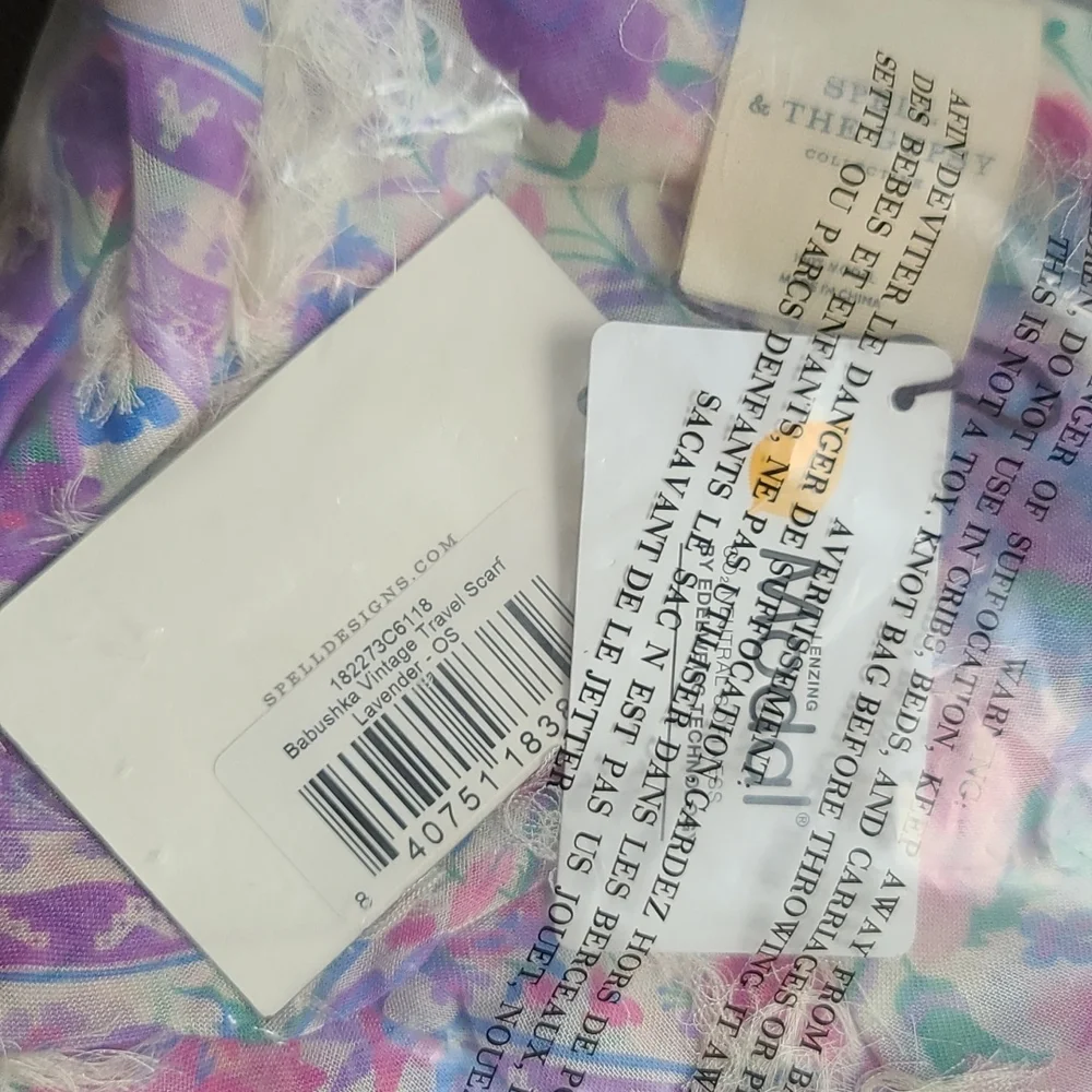 New spell designs babushka vintage travel scarf one size lavender lilac purple